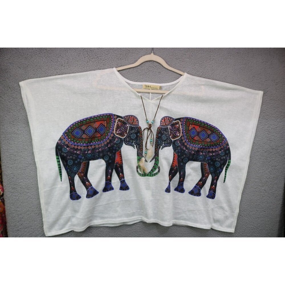 CYN by Cynthia Mehra Sequined Elephant Top-One Size-BOHO